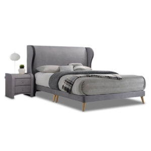 Vicson Wingback Fabric Bed Frame With Side Table