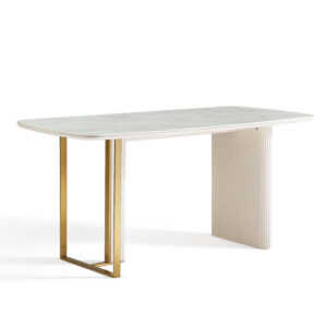 Branduff Modern Luxe Sintered Stone Dining Table – Cream & Gold