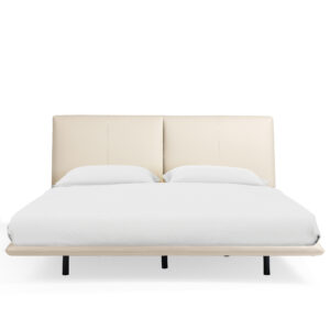Leandrew Taupe Upholstered Bed Frame + Pedestals