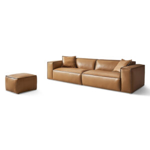 Odet 4-Seater Premium Genuine Leather Sofa with Ottoman