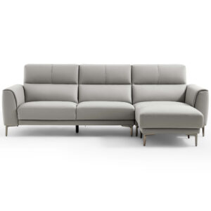 Brago Premium 4-Seater Leather Sofa with Ottoman – Light Grey