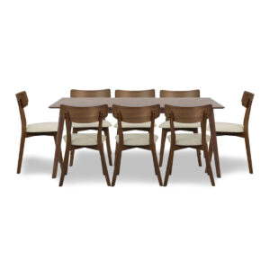Ross 1+8 Walnut Dining Set with Cream Seats